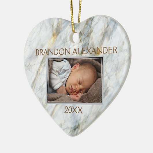 Elegant Blue Gray Marmer Pattern Aangepaste foto Keramisch Ornament (Links)