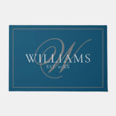 Elegant Blue Gray Monogram Name Pas getrouwd Weddi Deurmat (Voorkant)