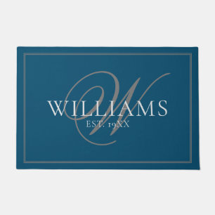 Elegant Blue Gray Monogram Name Pas getrouwd Weddi Deurmat