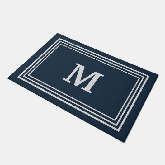 Elegant Blue Gray Monogrammed Deurmat (Schuin)