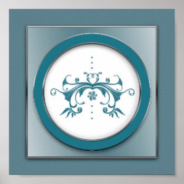 Elegant Blue/Gray Swirl Floral Sq. Afdrukken Poster