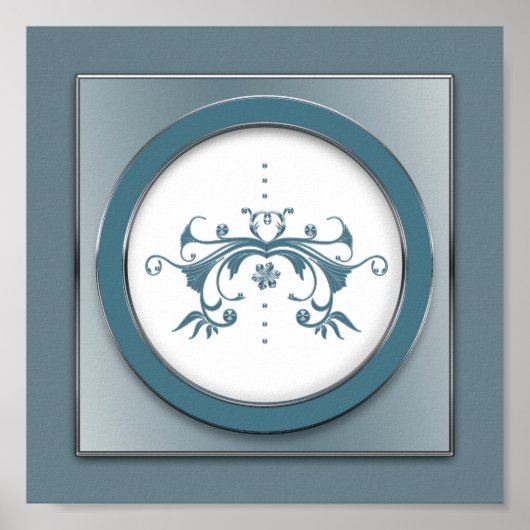Elegant Blue/Gray Swirl Floral Sq. Afdrukken Poster (Voorkant)