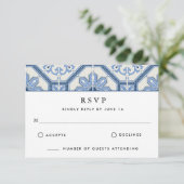 Elegant Blue Greek Tegel Wedding Bedankkaart (Staand voorkant)