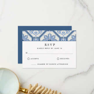 Elegant Blue Greek Tegel Wedding Bedankkaart