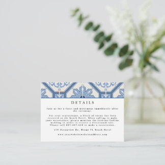 Elegant Blue Greek Tegel Wedding Informatiekaartje