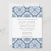 Elegant Blue Greek Tegel Wedding Kaart (Voorkant)