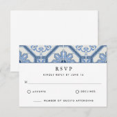 Elegant Blue Greek Tegel Wedding RSVP Kaartje (Voorkant / Achterkant)