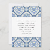 Elegant Blue Greek Tegel Wedding Save The Date (Voorkant)