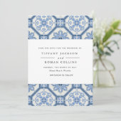 Elegant Blue Greek Tegel Wedding Save The Date (Staand voorkant)