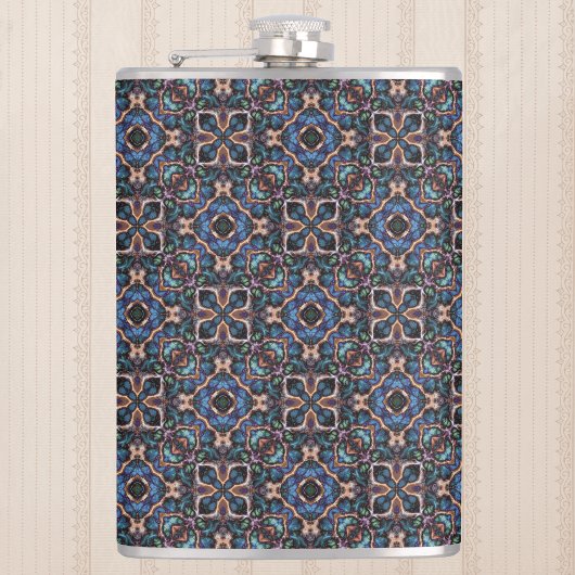 Elegant Blue Green Blauwgroen Copper Geometric Pat Heupfles