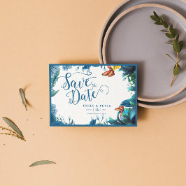 Elegant Blue Green Botanical Butterfly Wedding Save The Date