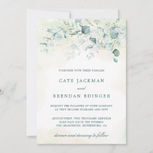 Elegant Blue Green Eucalyptus Greenery Wedding Kaart