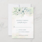 Elegant Blue Green Eucalyptus Greenery Wedding RSVP Kaartje (Voorkant)