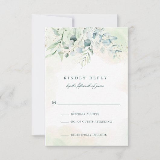 Elegant Blue Green Eucalyptus Greenery Wedding RSVP Kaartje (Voorkant)
