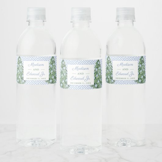Elegant Blue Green Feestdagen Tree Wedding Shower Waterfles Etiket (Flessen)