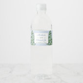 Elegant Blue Green Feestdagen Tree Wedding Shower Waterfles Etiket (Voorkant)