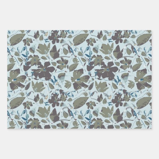 Elegant Blue Green Floral Pattern Inpakpapier Vel (Voorkant 2)