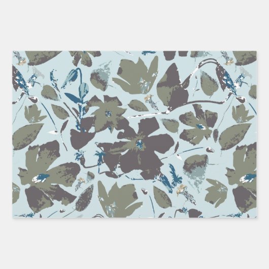 Elegant Blue Green Floral Pattern Inpakpapier Vel (Voorkant)