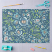 Elegant Blue Green Floral Waterverf Pattern Tissuepapier (Craft)
