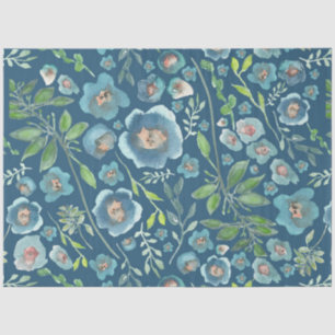 Elegant Blue Green Floral Waterverf Pattern Tissuepapier