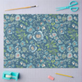 Elegant Blue Green Floral Waterverf Pattern Tissuepapier (Craft)
