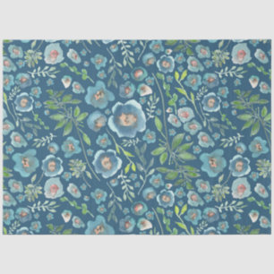 Elegant Blue Green Floral Waterverf Pattern Tissuepapier