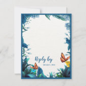 Elegant Blue Green Foliage Butterfly Wedding Reply RSVP Kaartje (Voorkant)