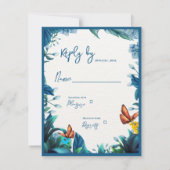 Elegant Blue Green Foliage Butterfly Wedding Reply RSVP Kaartje (Achterkant)