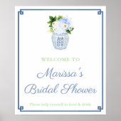 Elegant Blue Green Ginger Jar Shower Party Poster (Voorkant)