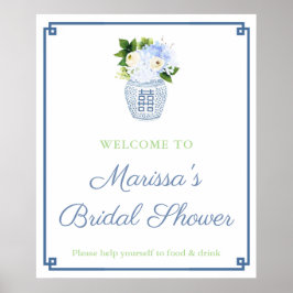 Elegant Blue Green Ginger Jar Shower Party Poster