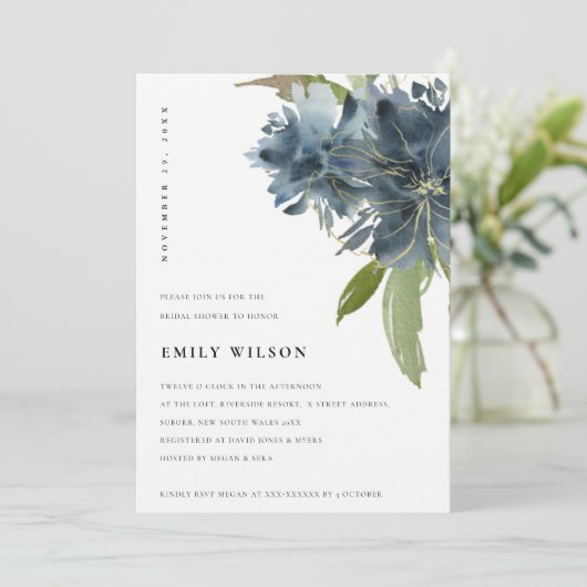 ELEGANT BLUE GREEN GOLD FLORA VRIJGEZELLENFEEST IN BEDANKKAART (Staand voorkant)