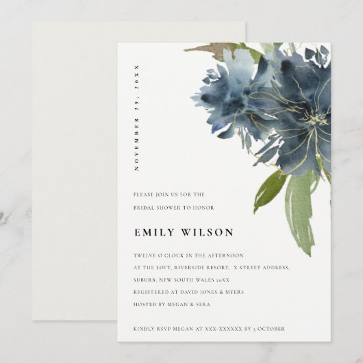 ELEGANT BLUE GREEN GOLD FLORA VRIJGEZELLENFEEST IN BEDANKKAART (Voorkant / Achterkant)