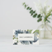ELEGANT BLUE GREEN GOLD FLORAL WATERVERF VISITEKAARTJE (Staand voorkant)