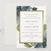 ELEGANT BLUE GREEN GOLD FLORAL WEDDING INVITE BEDANKKAART (Voorkant / Achterkant)