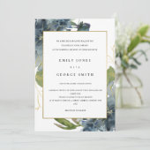 ELEGANT BLUE GREEN GOLD FLORAL WEDDING INVITE BEDANKKAART (Staand voorkant)