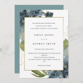 ELEGANT BLUE GREEN GOLD FLORAL WEDDING INVITE BEDANKKAART (Voorkant / Achterkant)