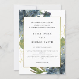 ELEGANT BLUE GREEN GOLD FLORAL WEDDING INVITE BEDANKKAART