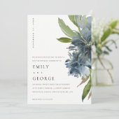 ELEGANT BLUE GREEN GOLD FLORAL WEDDING INVITE BEDANKKAART (Staand voorkant)