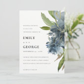 ELEGANT BLUE GREEN GOLD FLORAL WEDDING INVITE BEDANKKAART (Staand voorkant)