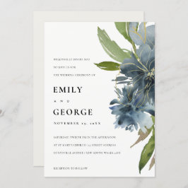 ELEGANT BLUE GREEN GOLD FLORAL WEDDING INVITE BEDANKKAART