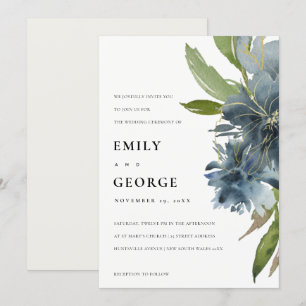 ELEGANT BLUE GREEN GOLD FLORAL WEDDING INVITE BEDANKKAART