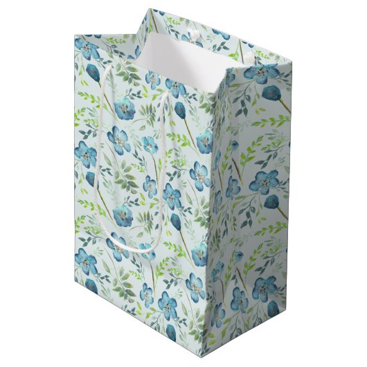 Elegant Blue Green Handschildpad Waterverf Flowers Medium Cadeauzakje (Voorkant Gekanteld)