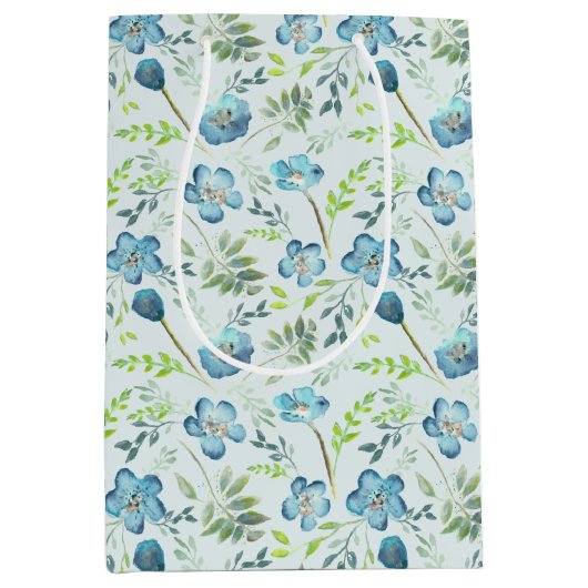 Elegant Blue Green Handschildpad Waterverf Flowers Medium Cadeauzakje (Voorkant)