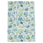 Elegant Blue Green Handschildpad Waterverf Flowers Medium Cadeauzakje (Achterkant)
