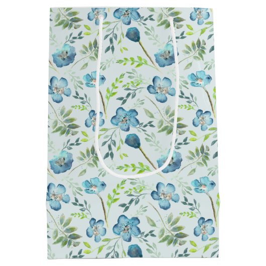 Elegant Blue Green Handschildpad Waterverf Flowers Medium Cadeauzakje (Achterkant)