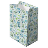 Elegant Blue Green Handschildpad Waterverf Flowers Medium Cadeauzakje (Achterkant Gekanteld)