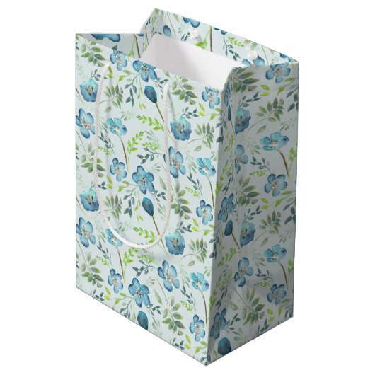 Elegant Blue Green Handschildpad Waterverf Flowers Medium Cadeauzakje (Achterkant Gekanteld)