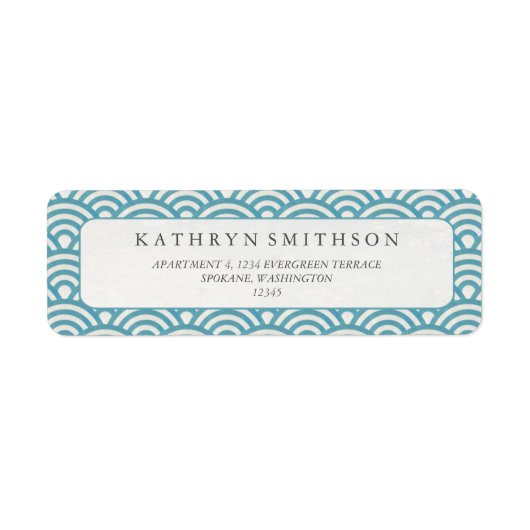 Elegant Blue Green Japanese Seigaiha Waves Etiket (Voorkant)