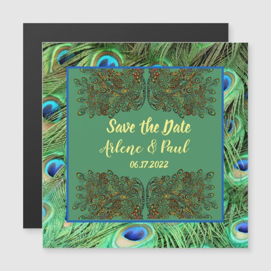 Elegant Blue Green Peacock Feather Kaart (Voorkant / Achterkant)