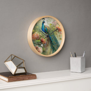 Elegant Blue Green Peacock Pink Flowers